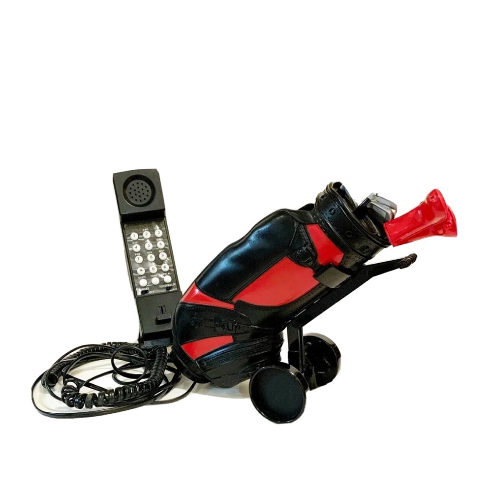Vintage Golf Bag Shaped Phone Landline House Black Red Club Ball Fathers Day Dad